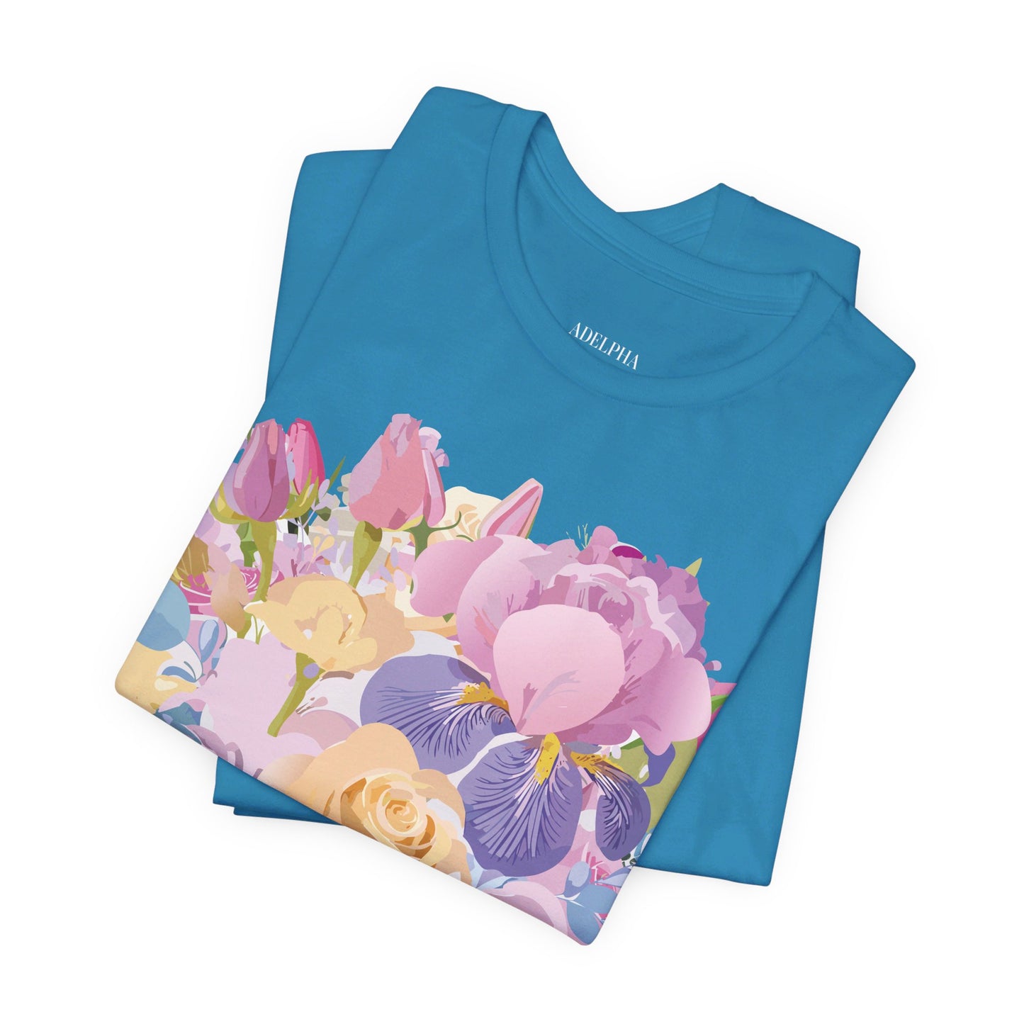 Natural Cotton Tee Shirt with Flowers