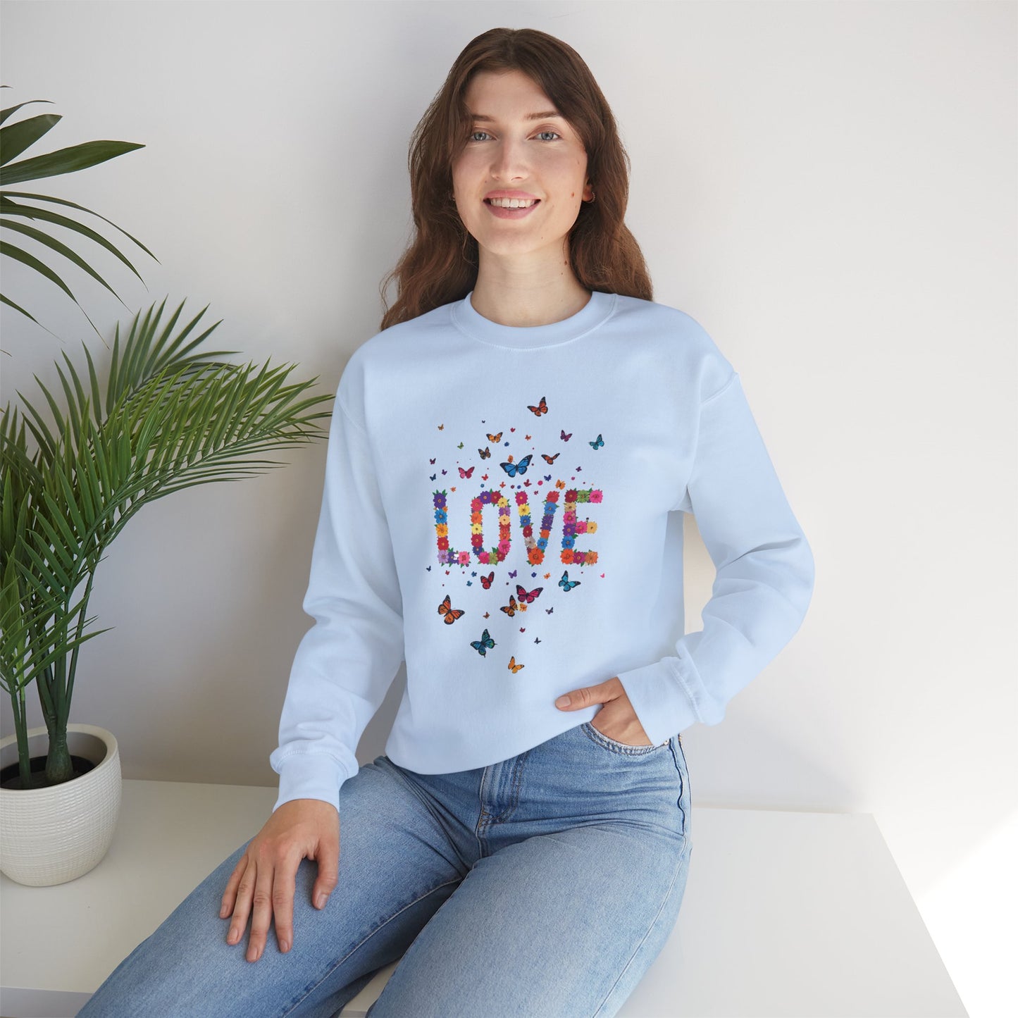 Unisex Floral Love Sweatshirt Fifty Fifty Cotton Poly Valentines Day