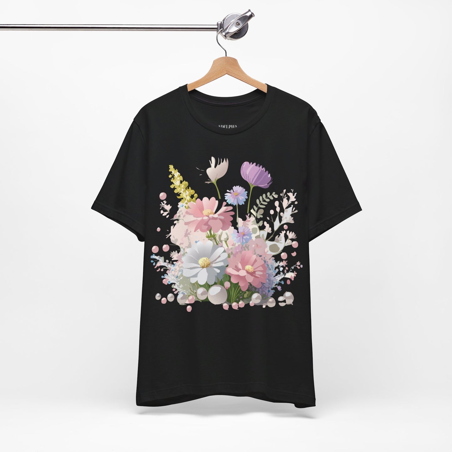 Natural Cotton Tee Shirt with Flowers