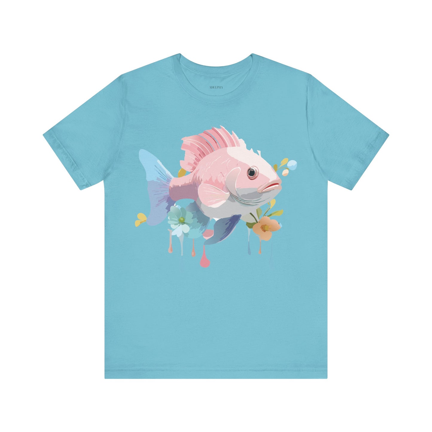 Natural Cotton Tee Shirt with Fish