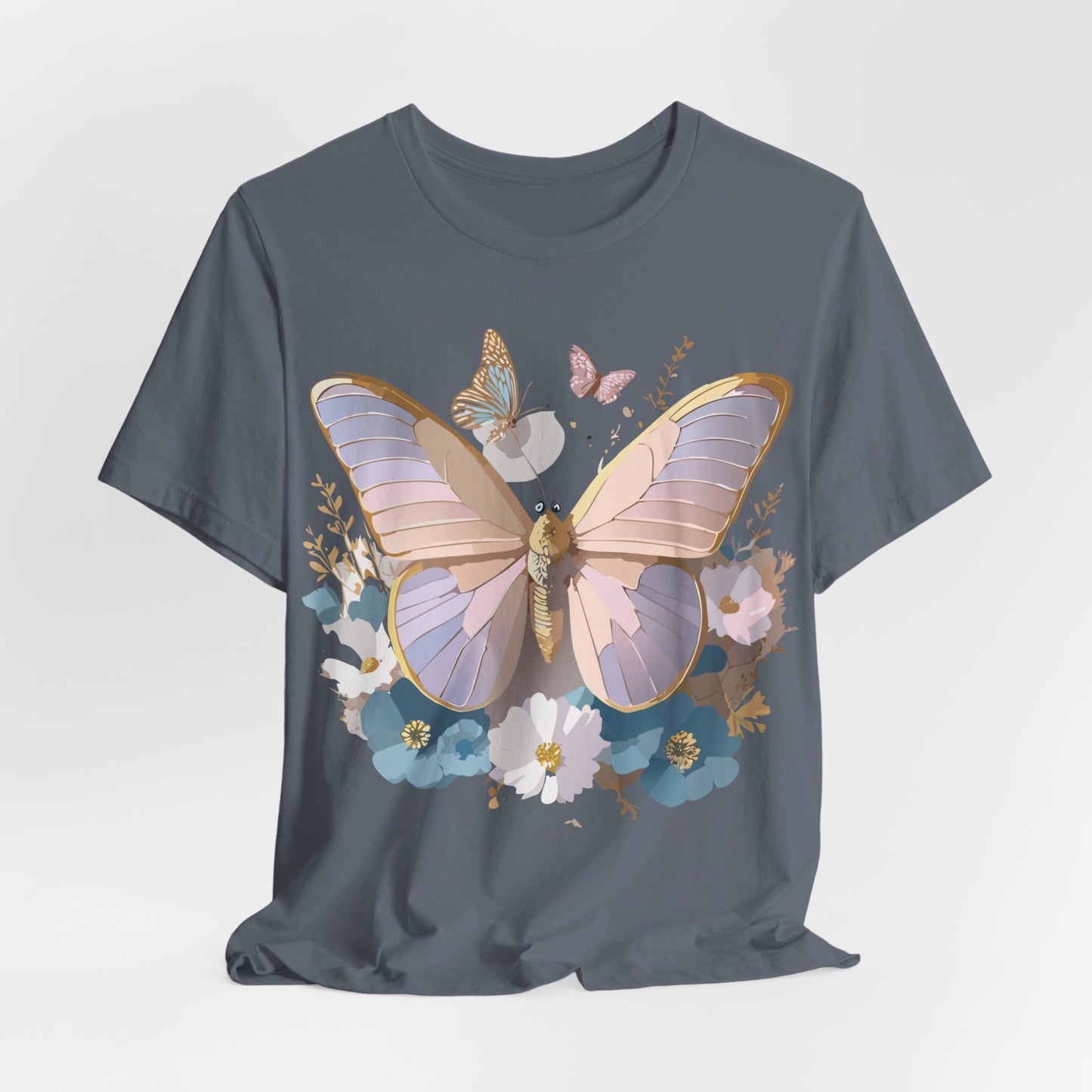 Natural Cotton Tee Shirt with Butterfly