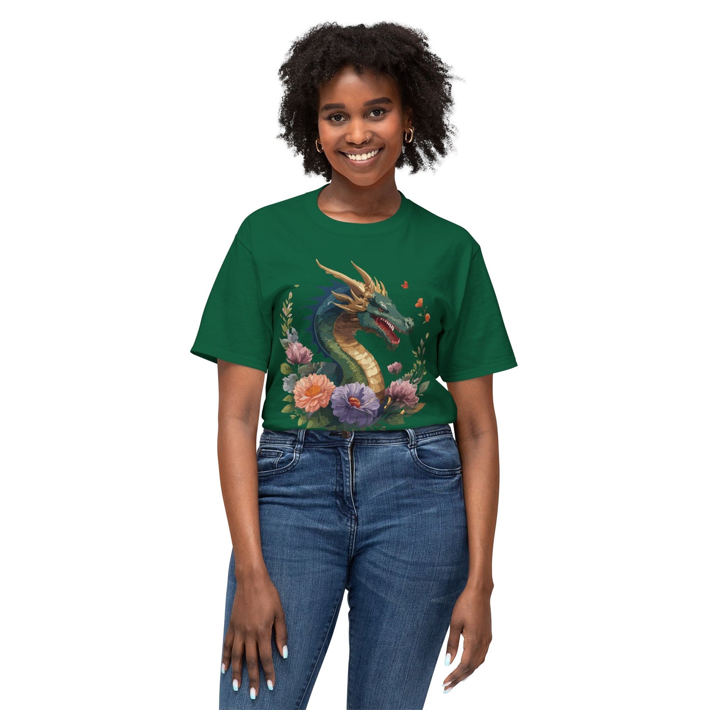 Dragon T-Shirt, Vintage Dragon Tee, Floral Tees, Dragon Art Design Shirt, Tee Shirt with Dragon 4