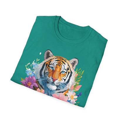 Tiger Print Unisex Softstyle T Shirt 100 Percent Ring Spun Cotton Tee