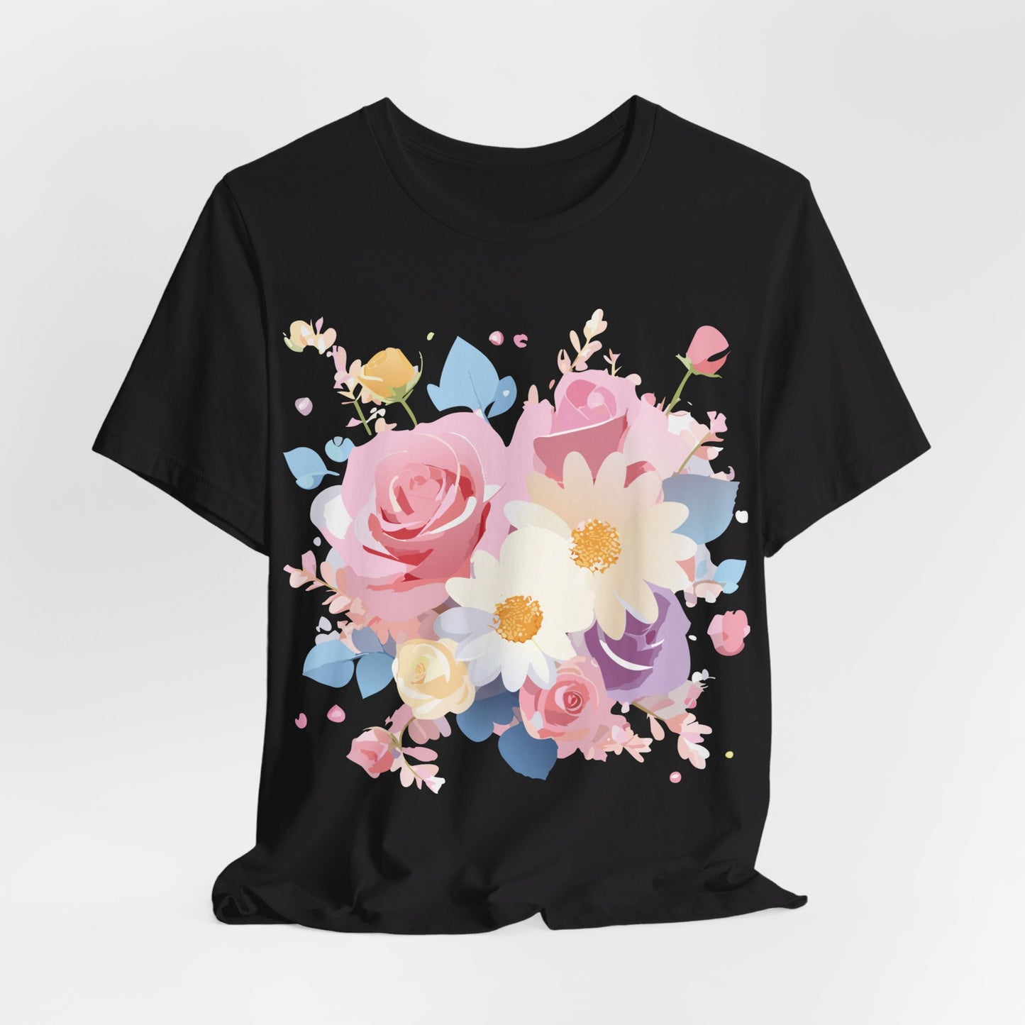 Natural Cotton Tee Shirt with Flowers