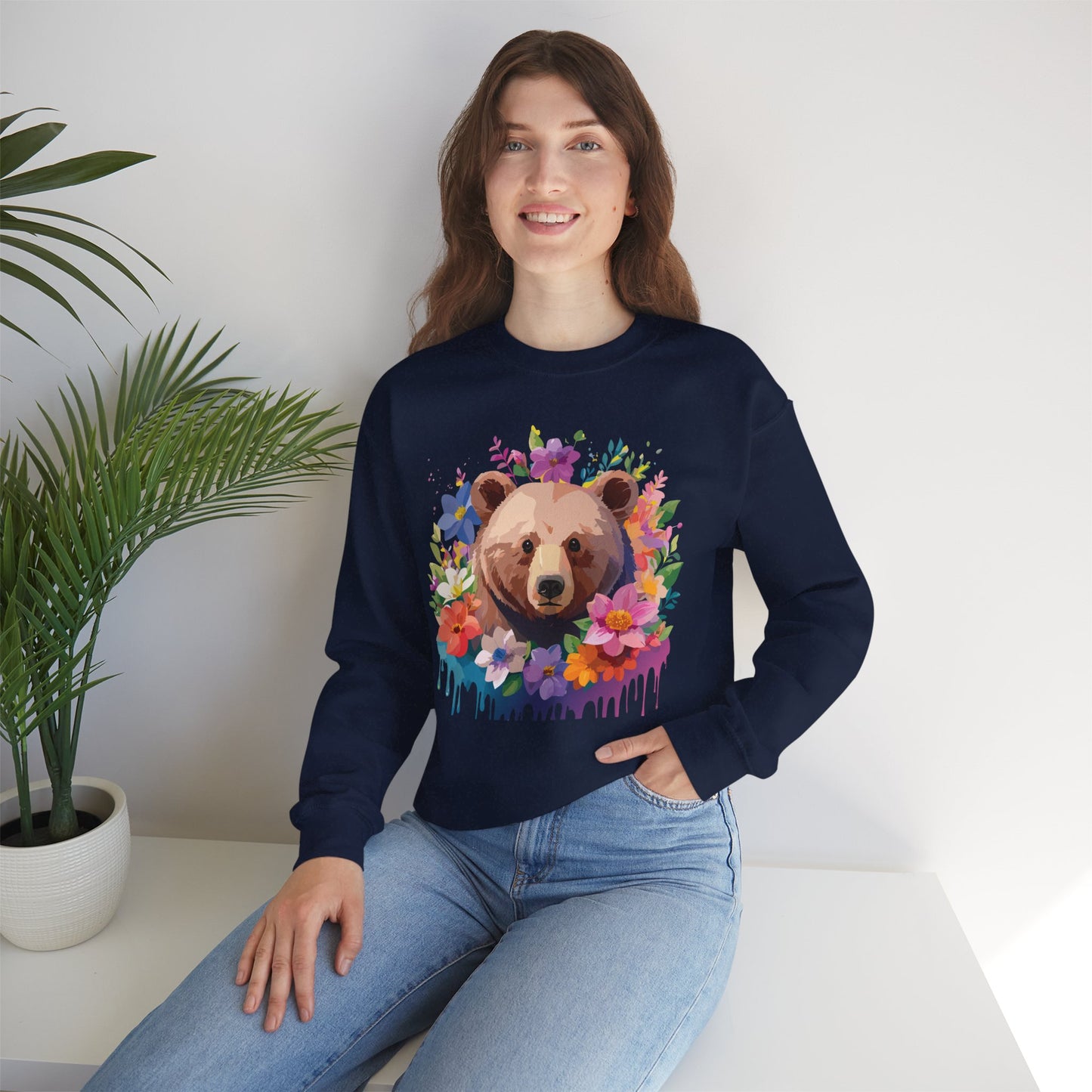 Unisex Floral Bear Sweatshirt, Animals Sweatshirt, Floral Sweatshirt, Art Design Sweatshirt