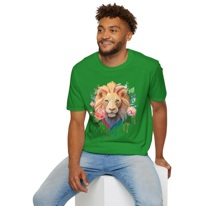 Gildan Unisex Lion Shirt Floral Lion Tee Animal Print Softstyle Tee