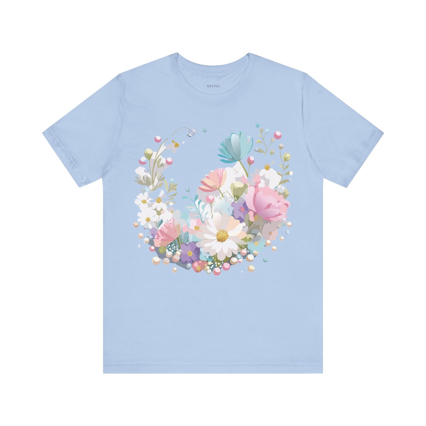 Natural Cotton Tee Shirt with Flowers