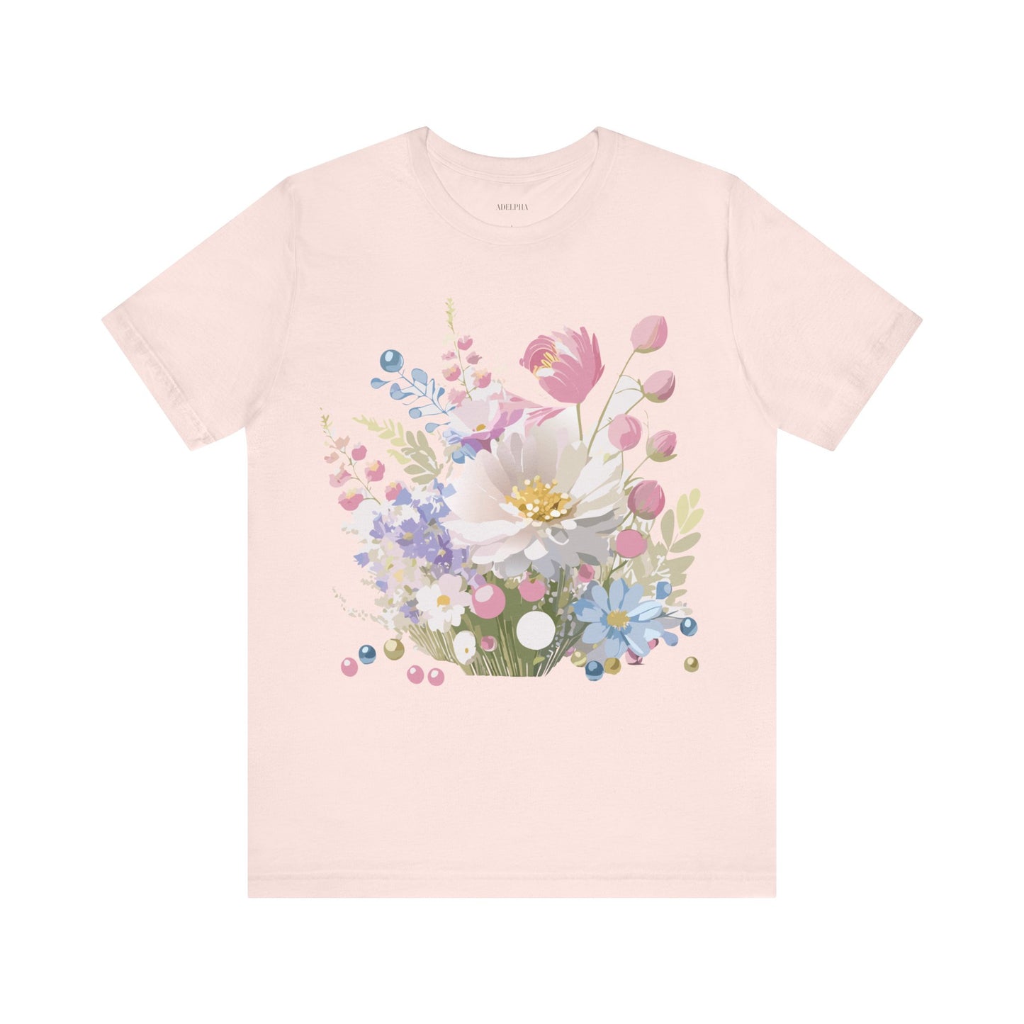 Natural Cotton Tee Shirt with Flowers