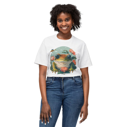 Vintage Frog Art T Shirt With Floral Full Color Print Unisex Tee