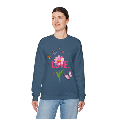 Unisex Floral Love Sweatshirt Valentines Day Cotton Poly Blend Butterfly