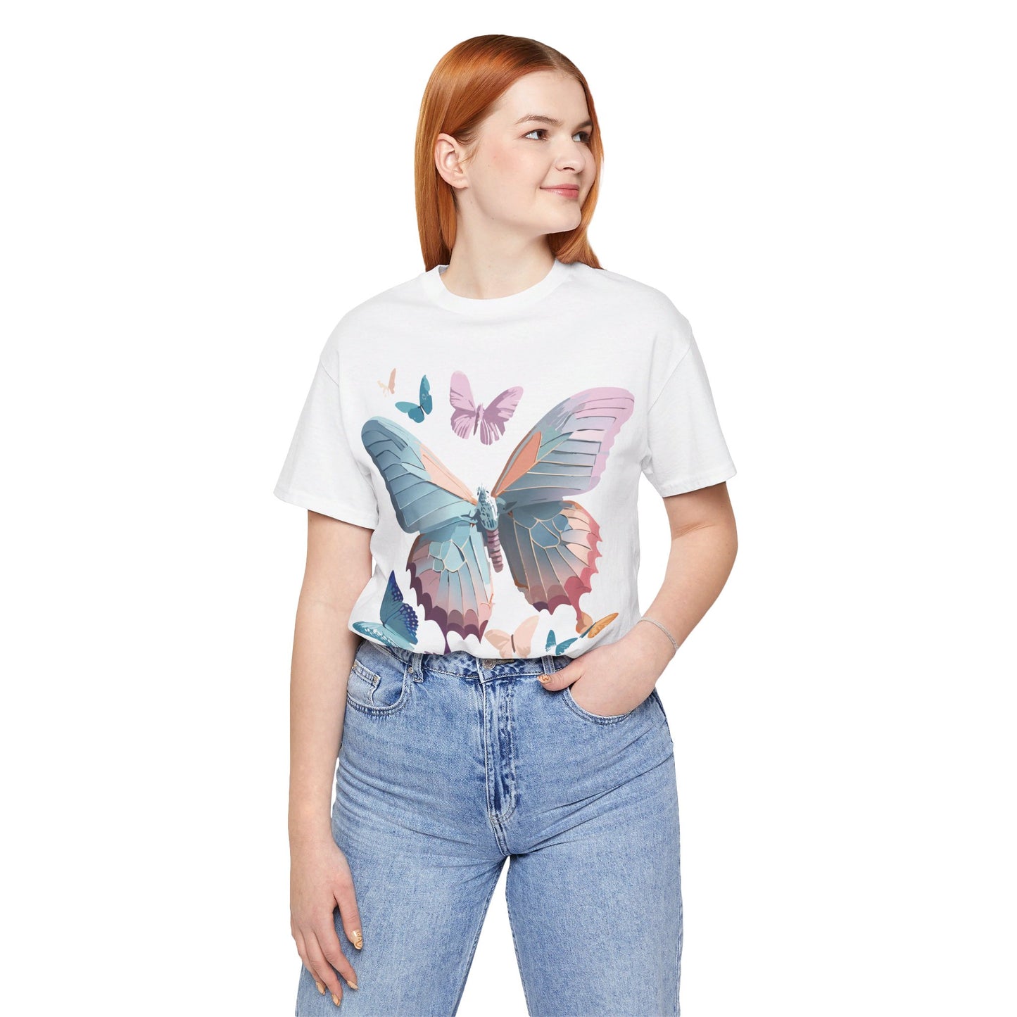 Natural Cotton Tee Shirt with Butterfly