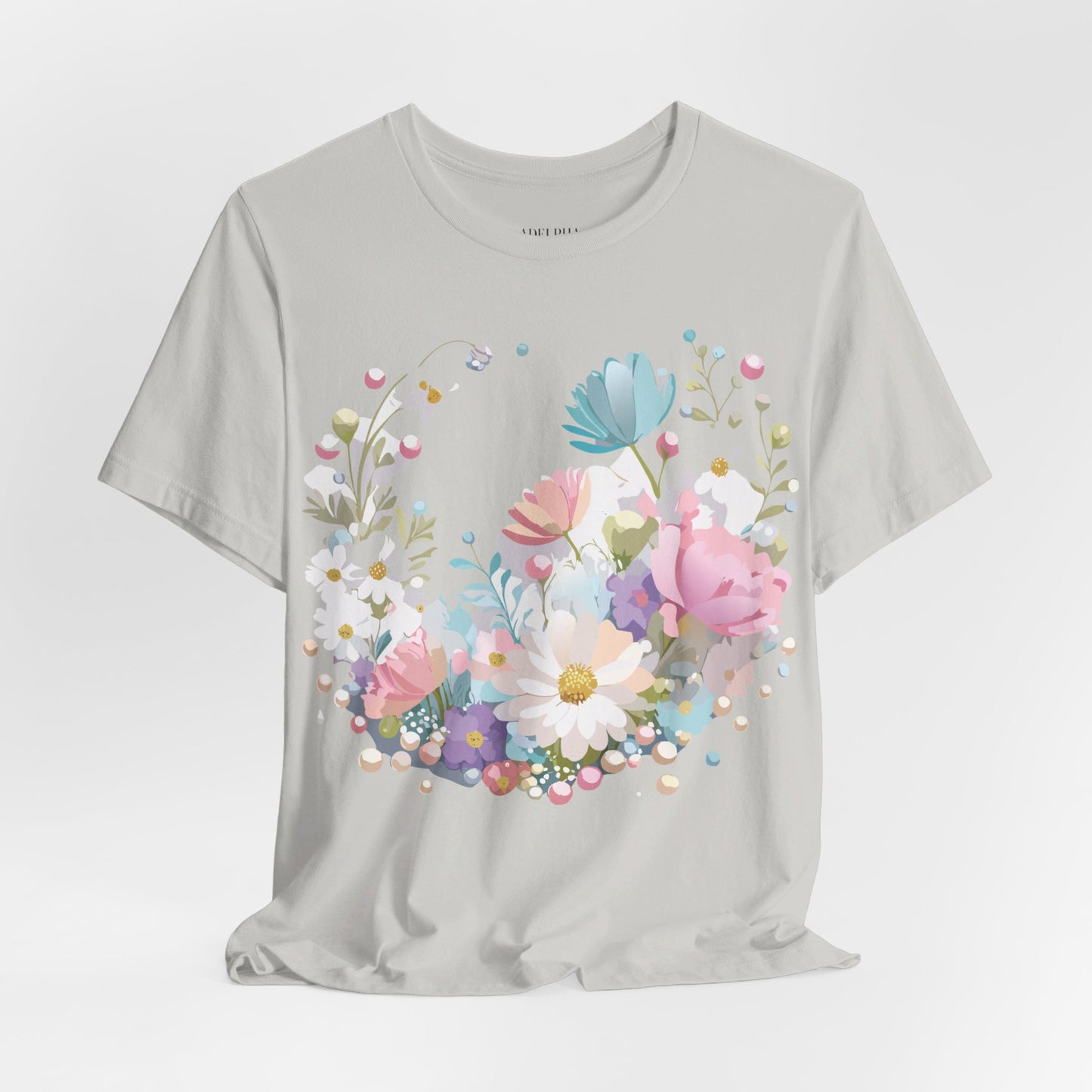 Natural Cotton Tee Shirt with Flowers