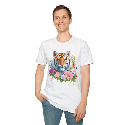 Tiger Print Unisex Softstyle T Shirt 100 Percent Ring Spun Cotton Tee