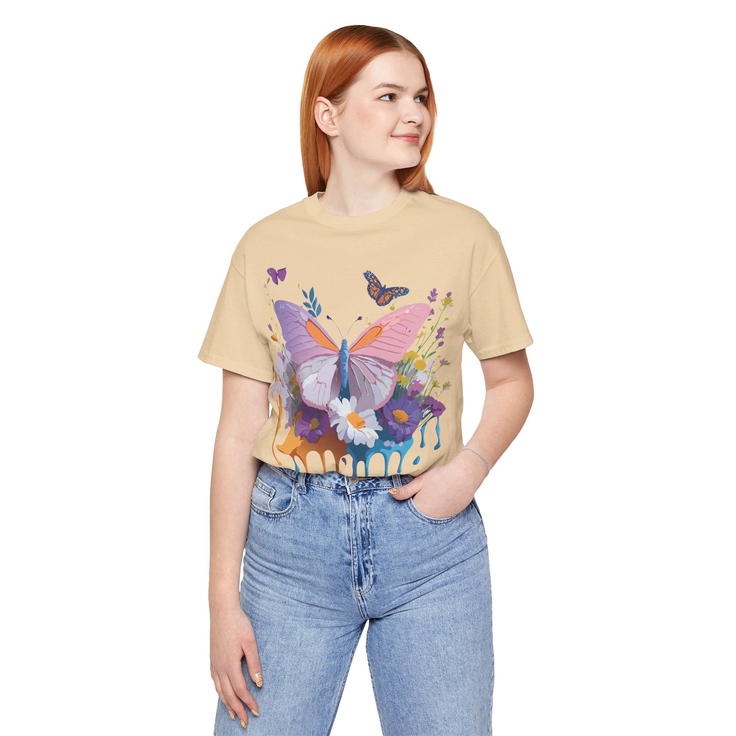 Natural Cotton Tee Shirt with Butterfly