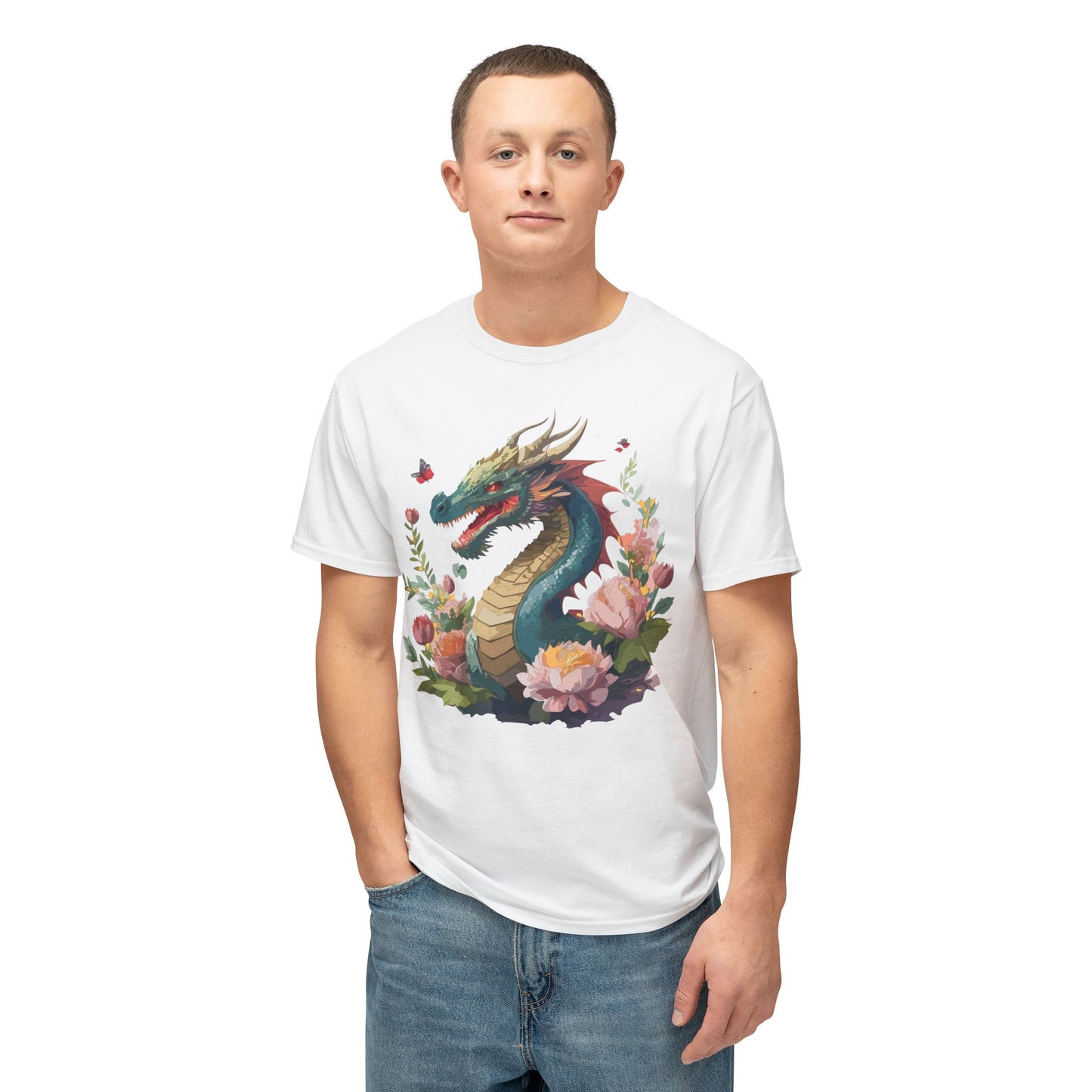 Dragon T-Shirt, Vintage Dragon Tee, Floral Tees, Dragon Art Design Shirt, Tee Shirt with Dragon 8