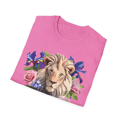 Unisex Lion Shirt Floral Lion Tee Softstyle Gildan 64000 100 Percent Cotton