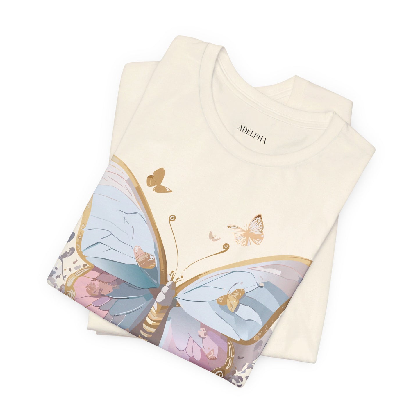 Natural Cotton Tee Shirt with Butterfly