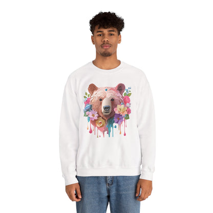 Unisex Floral Bear Sweatshirt Art Design Animals Print Gildan 18000