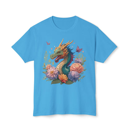 Dragon Art Tee Unisex Vintage Floral Tee Full Color Print HD Cotton