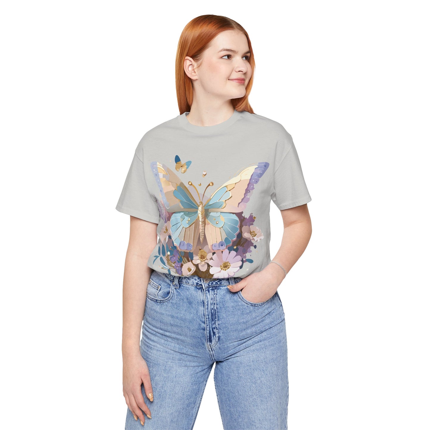 Natural Cotton Tee Shirt with Butterfly