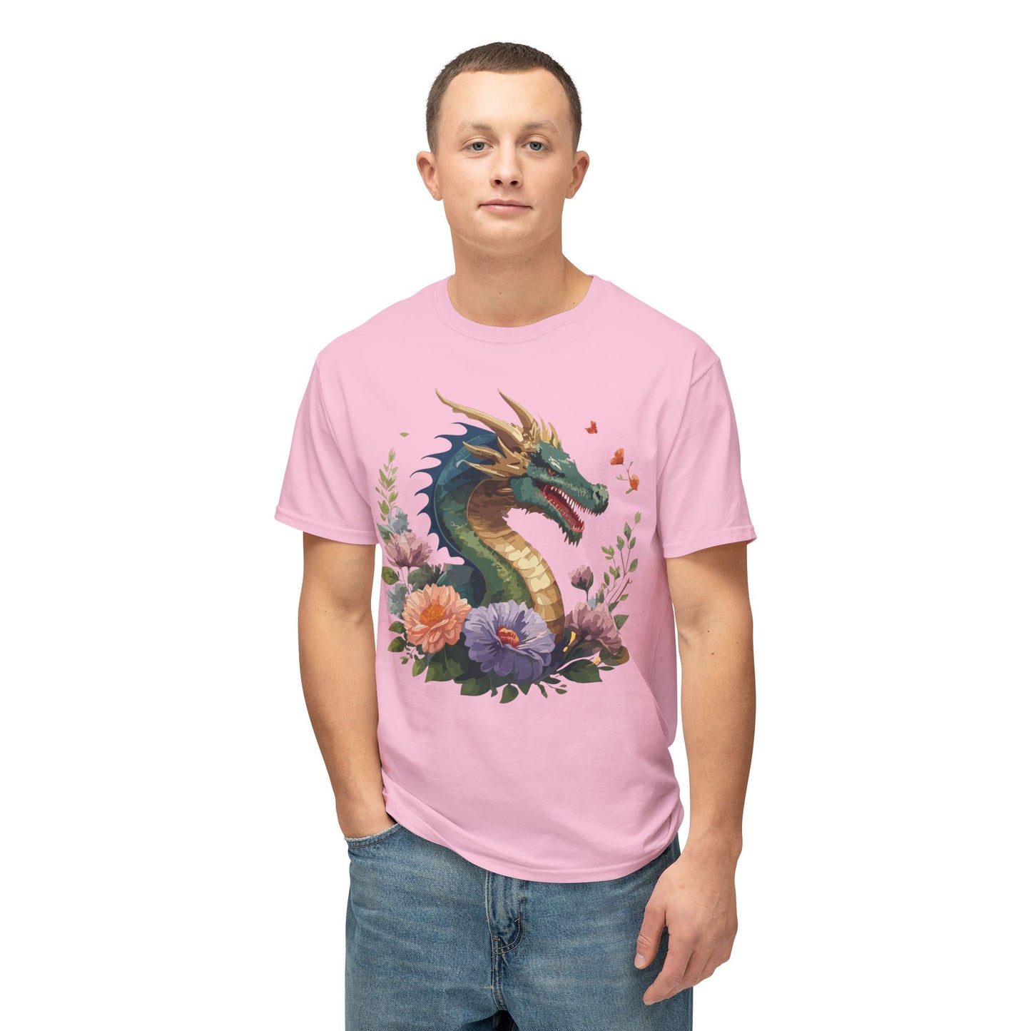 Dragon T-Shirt, Vintage Dragon Tee, Floral Tees, Dragon Art Design Shirt, Tee Shirt with Dragon 4