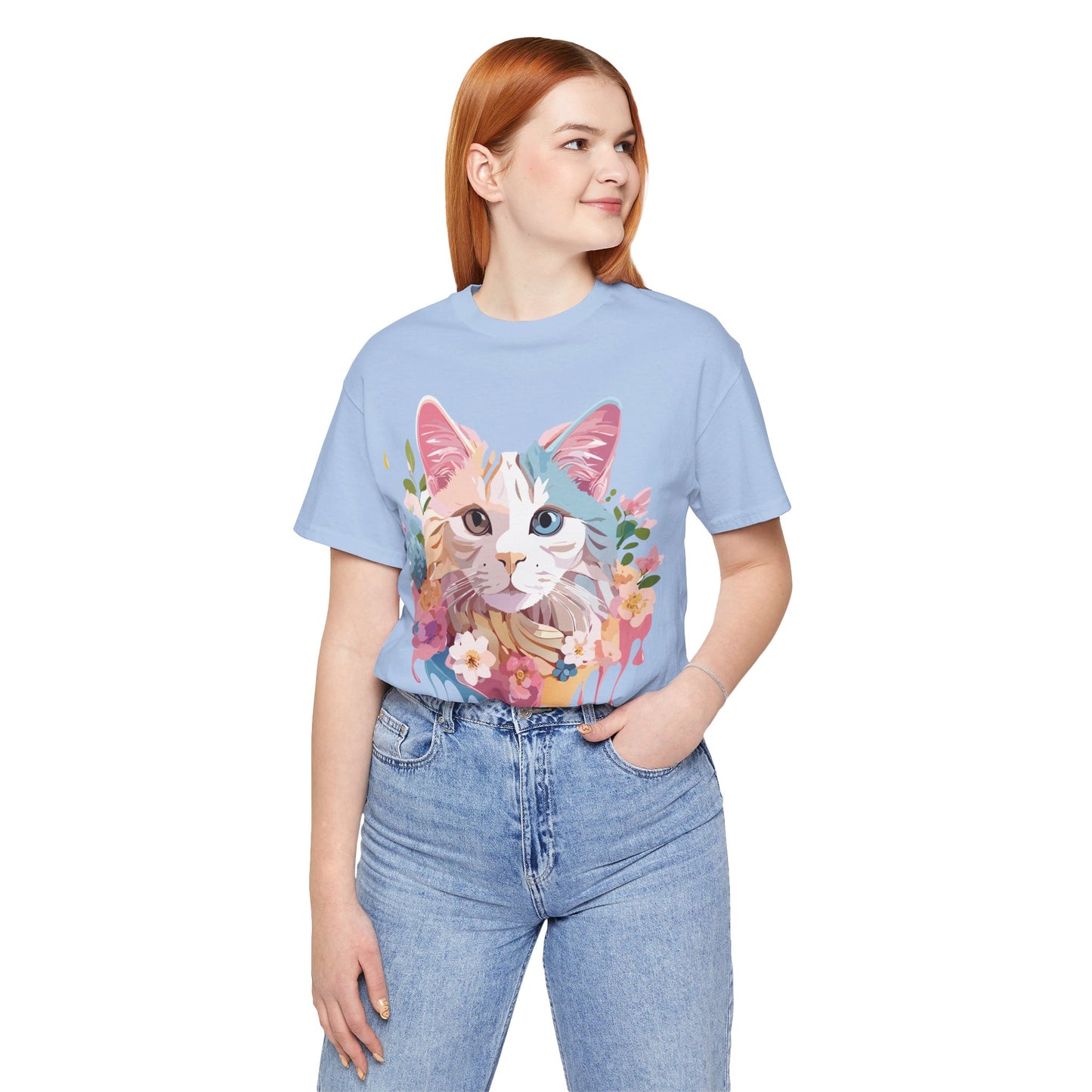 Natural Cotton Tee Shirt with Cat