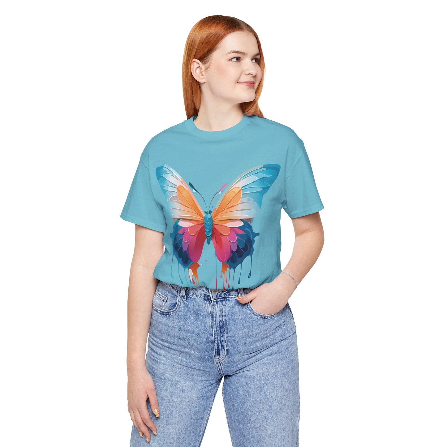 Natural Cotton Tee Shirt with Butterfly