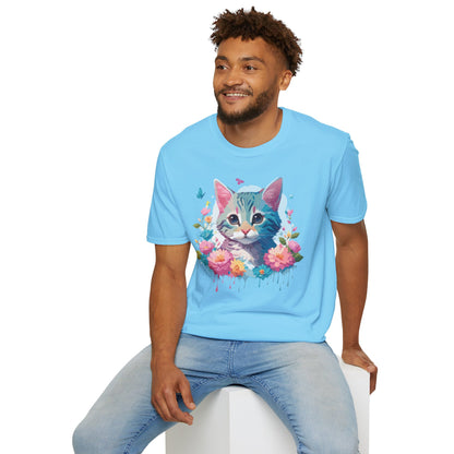 Cat Shirt Unisex Tee Kitten Cat Tee Softstyle 100 Percent Cotton Gildan 64000