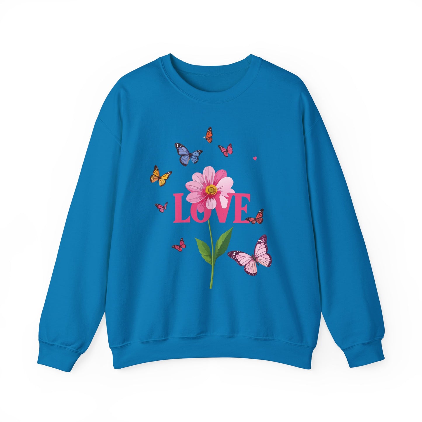 Unisex Floral Love Sweatshirt Valentines Day Cotton Poly Blend Butterfly