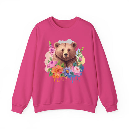 Unisex Floral Bear Sweatshirt With Art Design Animals Print Graphic