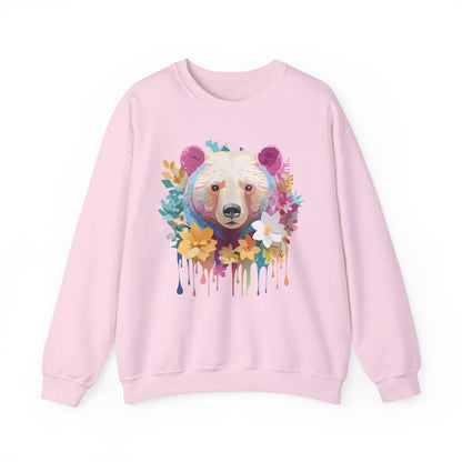 Unisex Floral Bear Sweatshirt With Art Design Gildan 18000 Crewneck