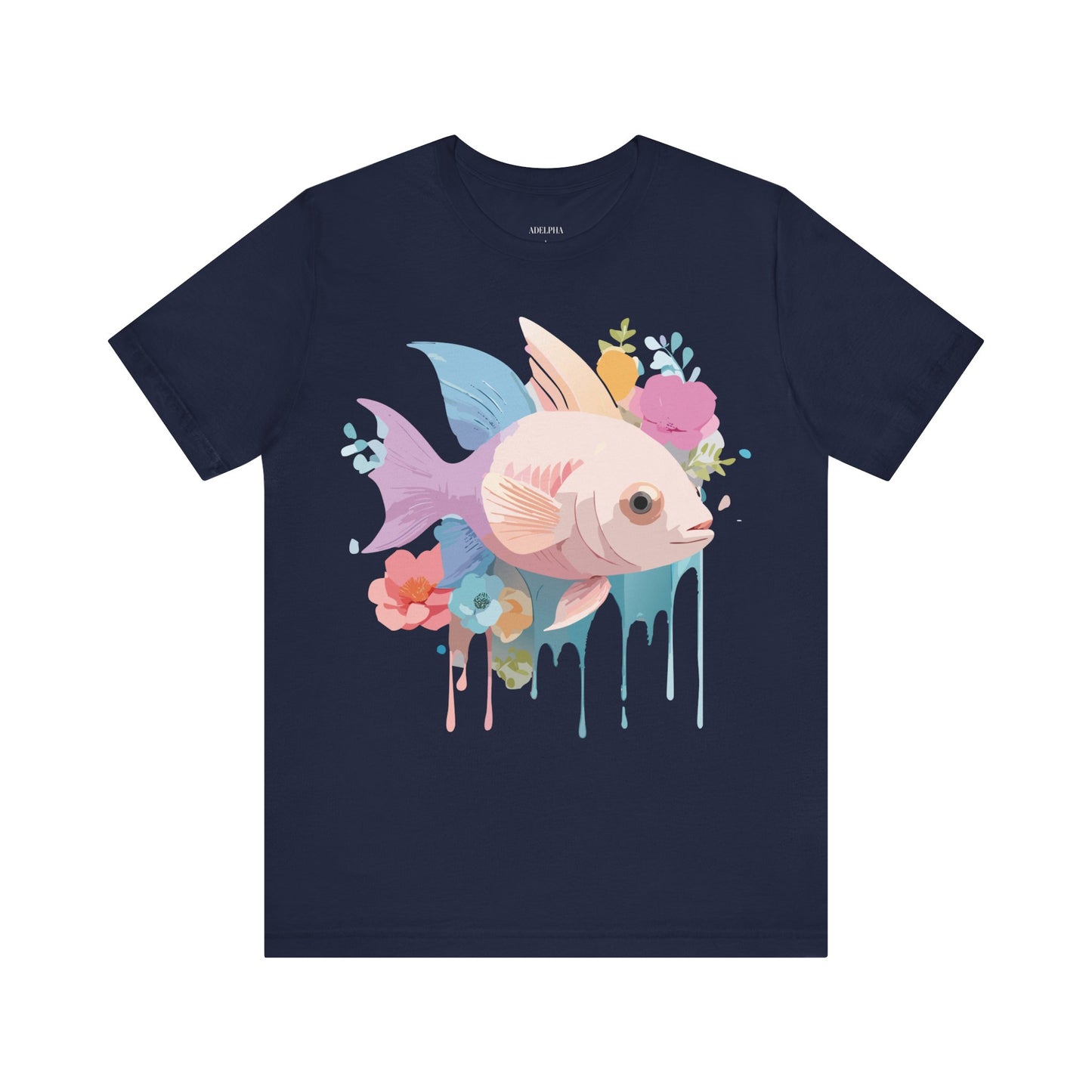 Natural Cotton Tee Shirt with Fish