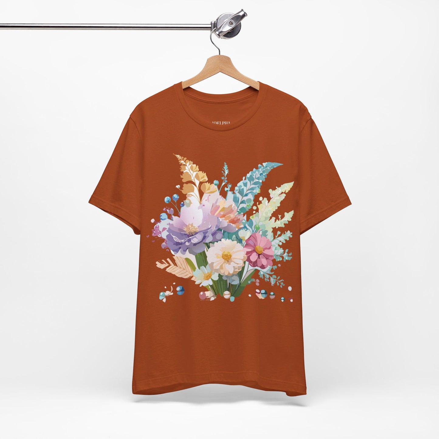 Natural Cotton Tee Shirt with Flowers