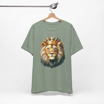 Lion with Crown Tee Unisex Cotton T-Shirt Regal King Lion Illustration, Wildlife Graphic Shirt - 1