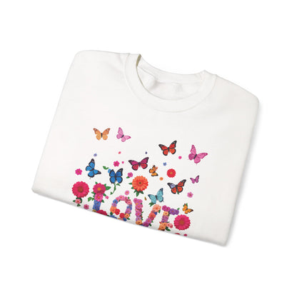Unisex Floral Love Butterfly Sweatshirt Fifty Fifty Cotton Poly Valentine Day