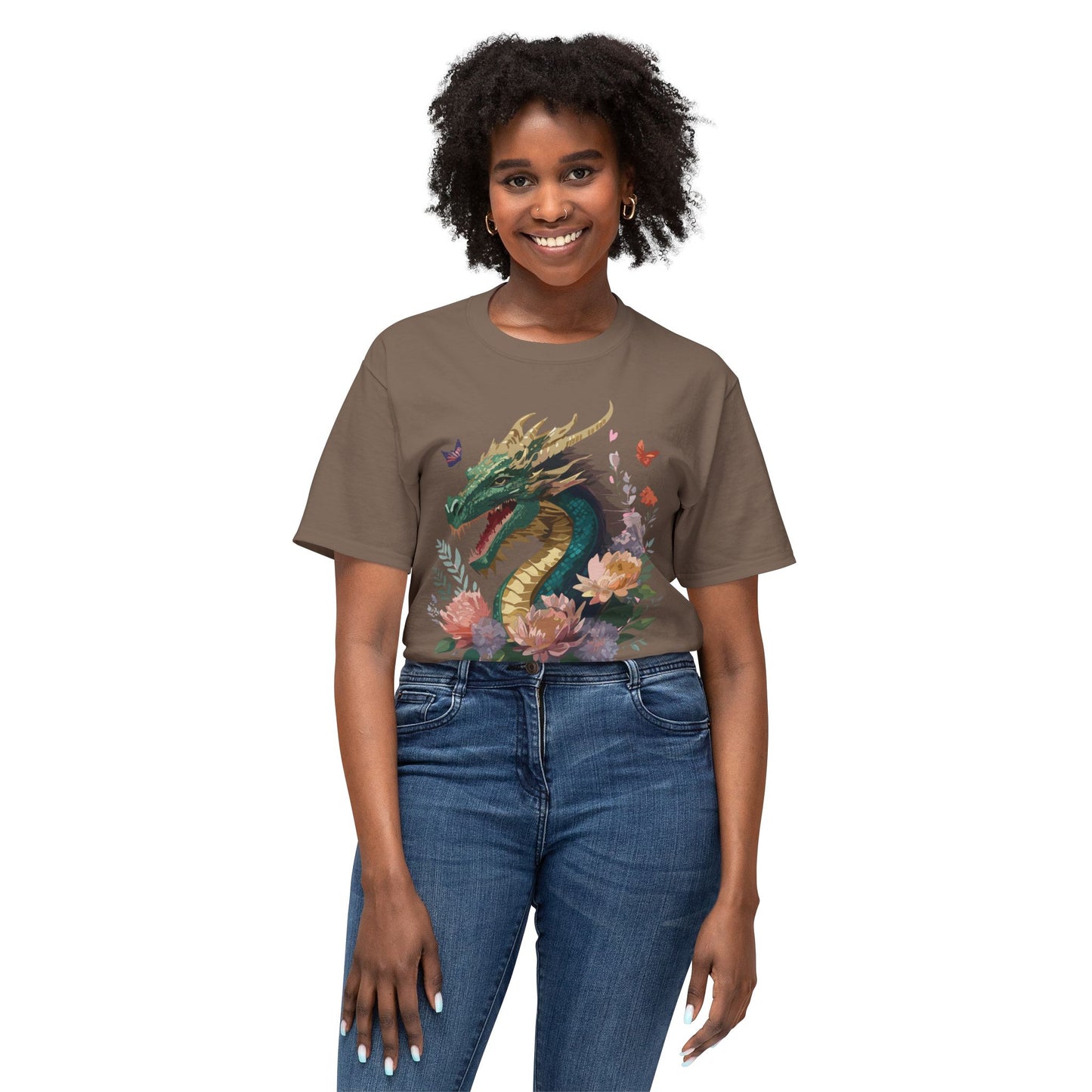 Dragon T-Shirt, Vintage Dragon Tee, Floral Tees, Dragon Art Design Shirt, Tee Shirt with Dragon 3