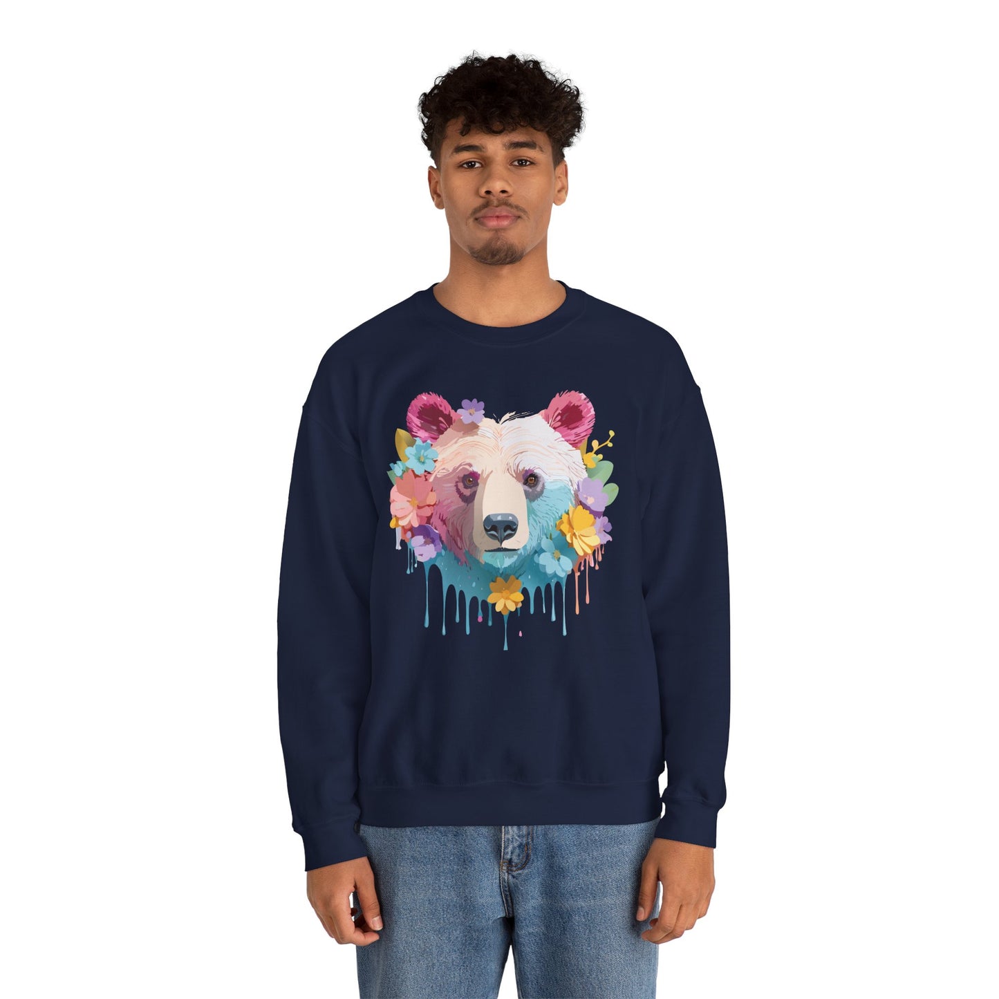 Unisex Floral Bear Sweatshirt, Animals Sweatshirt, Floral Sweatshirt, Art Design Sweatshirt