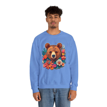 Unisex Floral Bear Sweatshirt Art Design Gildan 18000 Heavy Blend Crewneck