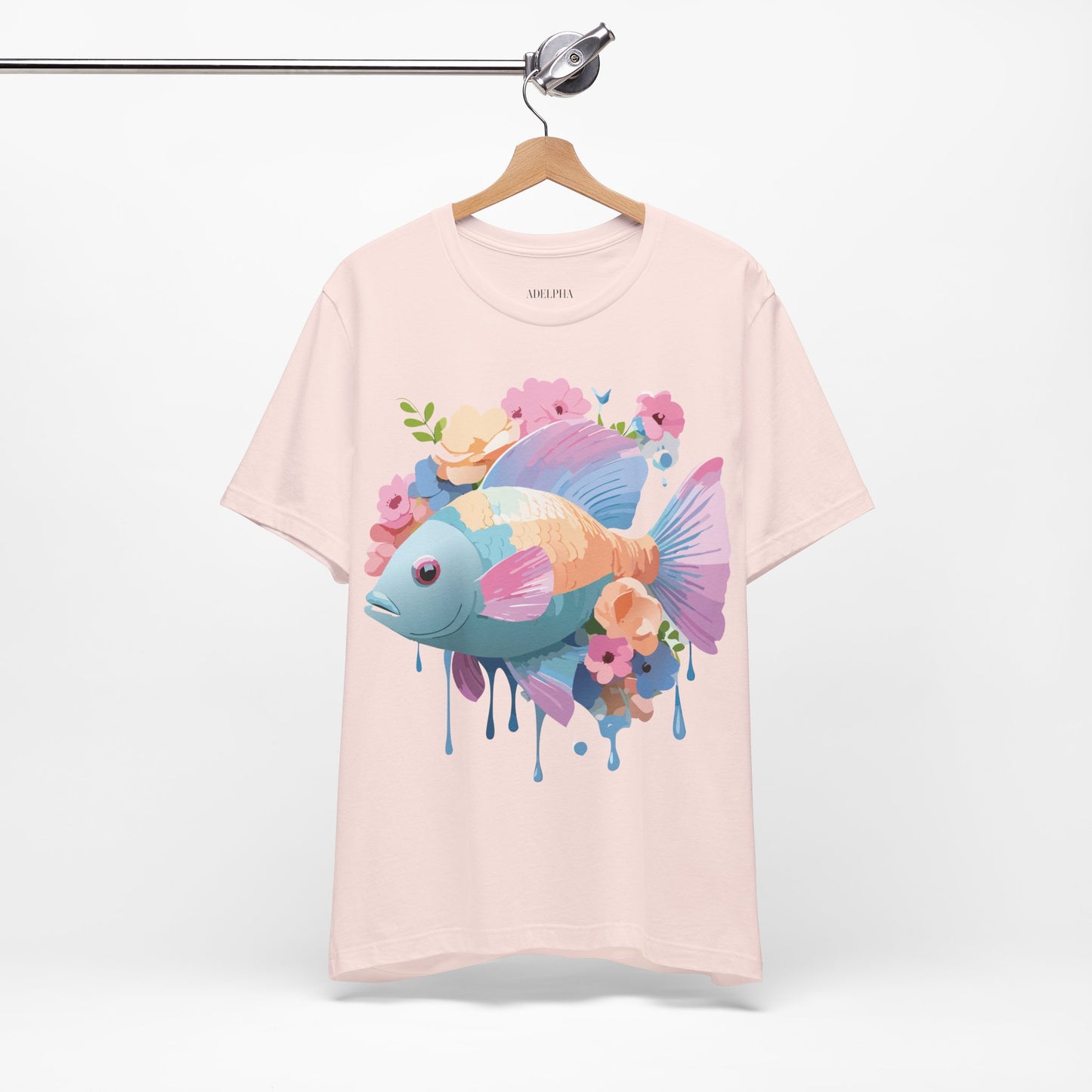 Natural Cotton Tee Shirt with Fish