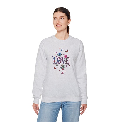 Unisex Floral Love Sweatshirt, Love Floral Sweatshirt, Floral Butterfly Sweatshirt, 50/50 Cotton-Poly Valentine's Day Sweatshirt 03