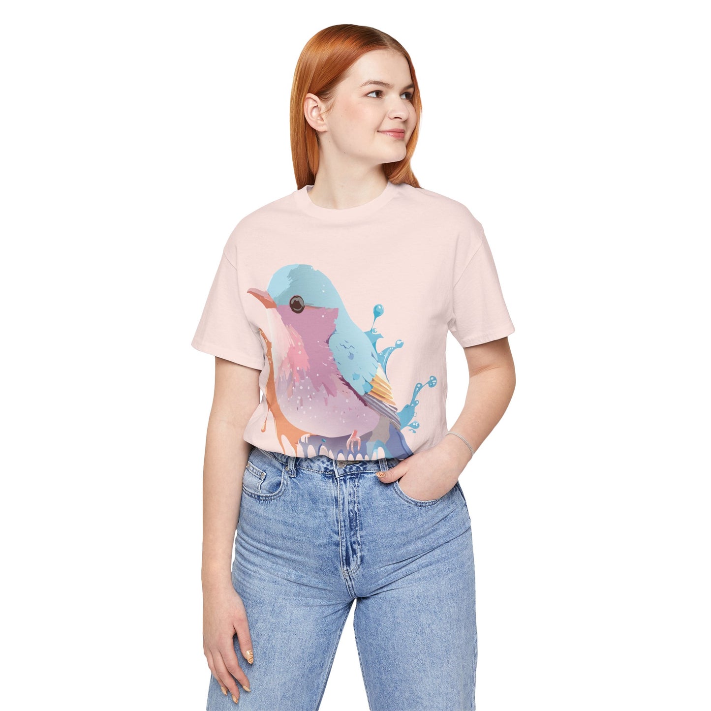 Natural Cotton Tee Shirt with Bird