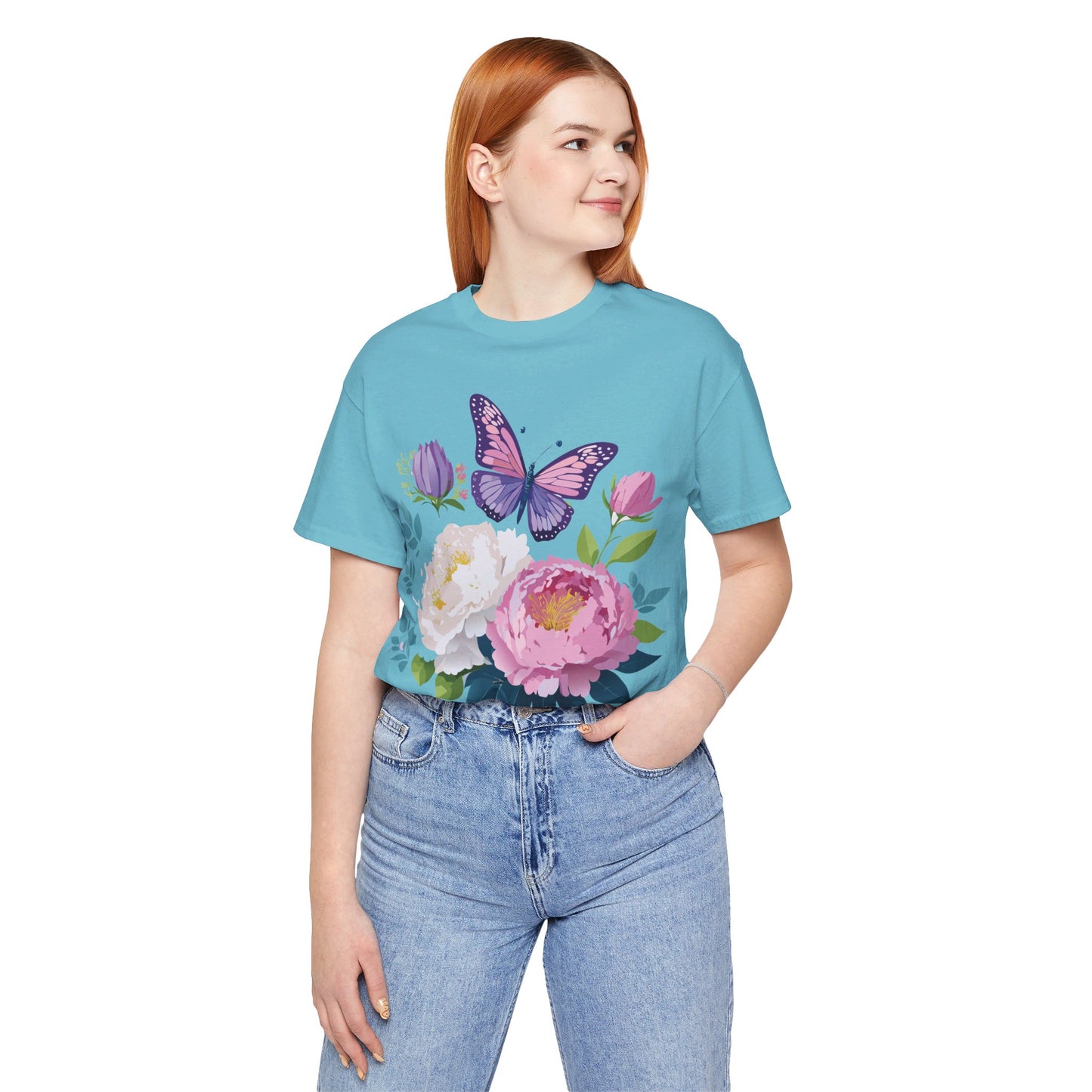 Natural Cotton Tee Shirt with Flowers