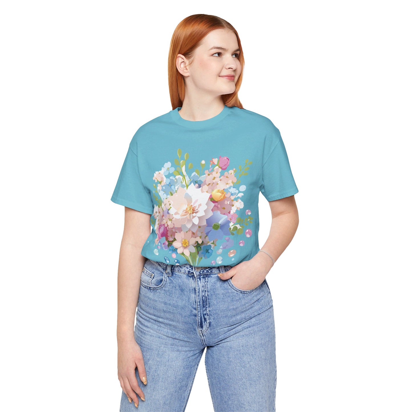 Natural Cotton Tee Shirt with Flowers