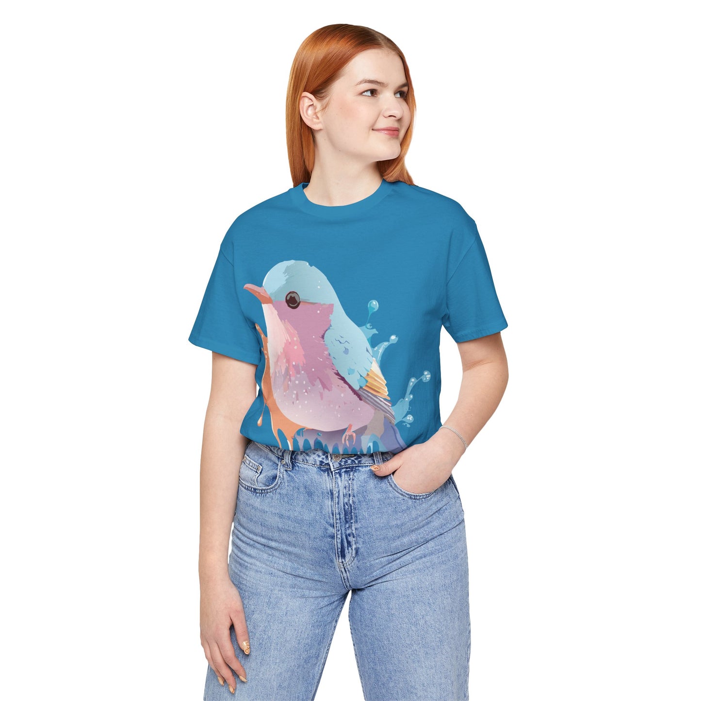 Natural Cotton Tee Shirt with Bird