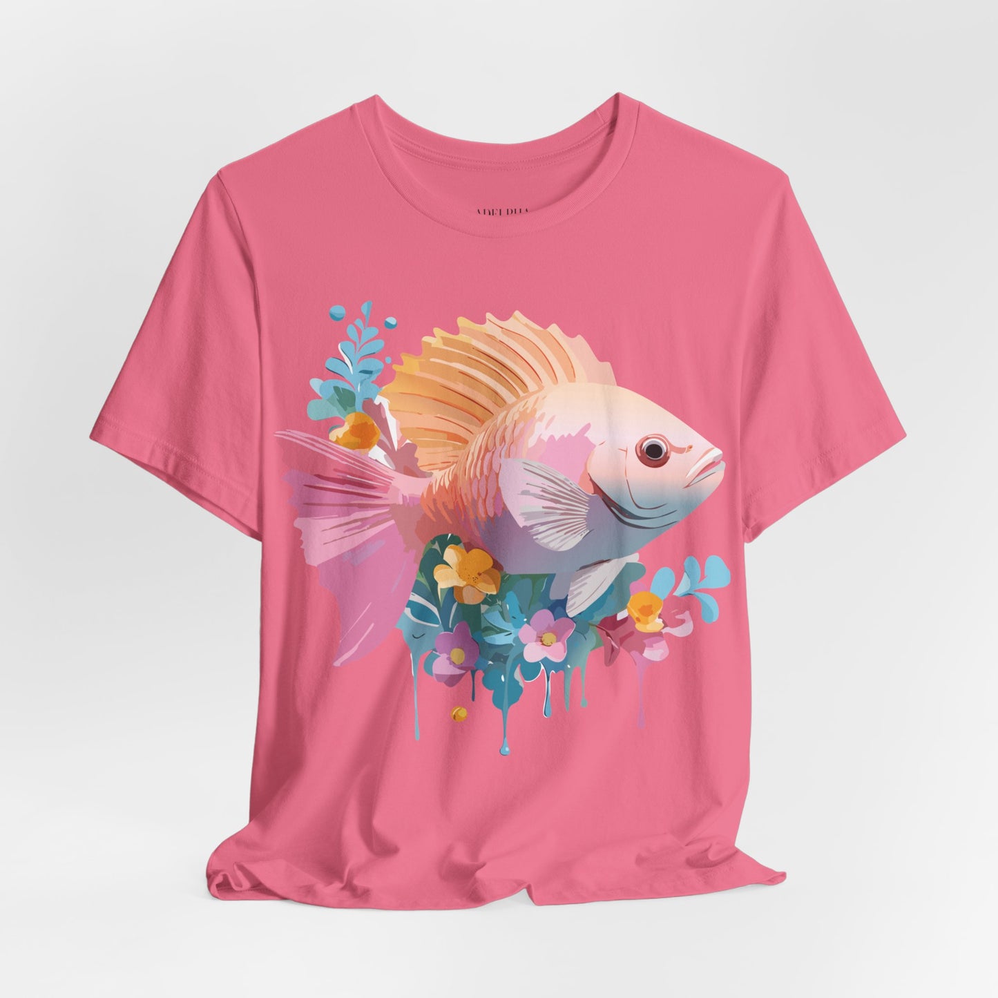 Natural Cotton Tee Shirt with Fish