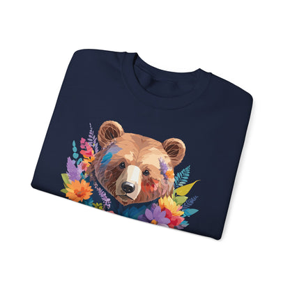 Unisex Floral Bear Sweatshirt Art Design Animals Gildan 18000 Crewneck