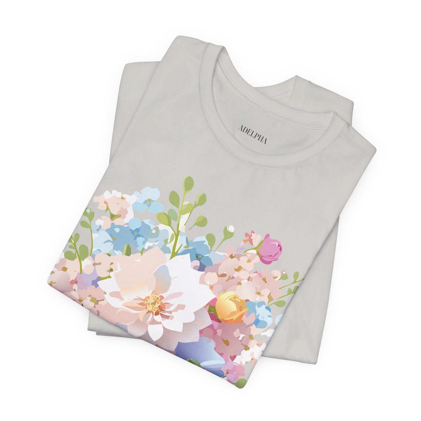 Natural Cotton Tee Shirt with Flowers