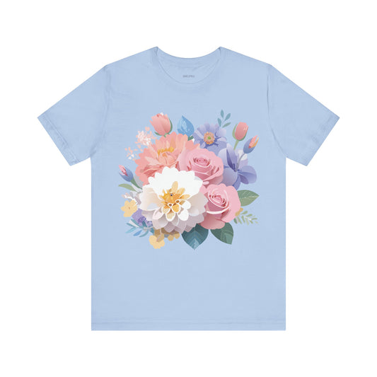 Natural Cotton Tee Shirt with Flowers