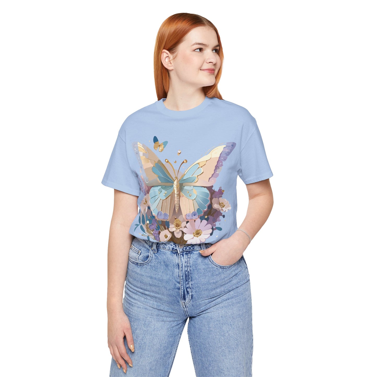 Natural Cotton Tee Shirt with Butterfly