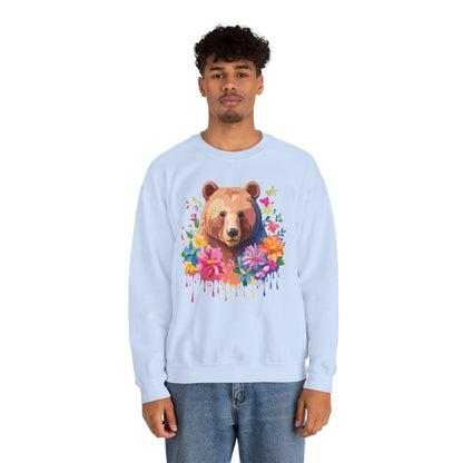 Unisex Floral Bear Sweatshirt With Art Design Animals Sweatshirt